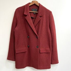 Rachel Zoe Burnt Orange Red Double Breasted Coat Blazer Peacoat Boiled Wool L